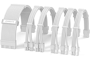 Sirlyr Cables de fuente de alimentación blancos, fácil gestión, extensión de cable de alimentación Mod – 1 x 24 pines ATX / 2 x 8 (4+4) pines EPS / 3 x 8 (6 + 2) pines GPU chapada en oro, funda de
