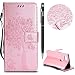 Produktbild Google Pixel 2 XL Hülle,Pixel 2 XL Leather Handyhülle,WIWJ Handyhülle Wallet Case[Impressum Katze und Baum Handy-Shell] Flip Schutzhülle für Google Pixel 2 XL-Roségold
