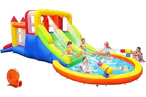 Umbalir Inflatable Bouncy Castle with 4 Slides, Large Bounce House with Spray Slide Trampoline Water Pool, Inflatable Water Slide with Blower for Kids Toddlers Outdoor Indoor, 6.28 x 2.93 x 1.95m