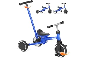 KORIMEFA Triciclo Evolutivo de Bebé 5 en 1, Bicicleta para Niños Desde 1 Año hasta 3 años con Barra de Empuje, Asiento Ajustable, Pedales Desmontables (Azul)