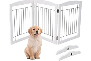 Yamvisa Pet Gates for Dogs, Freestanding Dog Gate Safety Indoor Barrier 3 Panels Pet Gate with Support Feet Folding Dog Gate for House, Doorway and Stairs (154 x 61cm)