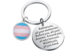 FEELMEM Pansexual Gifts Transgender Pride Gifts Behind You All Your Memories Keychain LGBTQ Trans Rainbow Jewelry LGBTQ Gifts