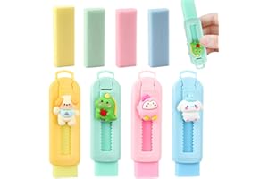 FENQURO 4 PCS Goma retráctil, papelería para borrar lápices y ceras, Goma de borrar con forma de cachorro y dinosaurio, ideal para la escuela o la oficina, idea de regalo divertida, 2,5 x 8,8 x 1,5 cm