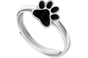 CLEVER SCHMUCK Bague pour fille - En argent sterling 925 - Avec patte de chien - Noir laqué brillant - Taille universelle réglable - Pour enfant - Dans un étui à bijoux, Métal