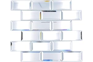 CONWIRE Mosaik Fliese Glasmosaik Spiegelmosaik Rechteck Mirror Metro für WAND KÜCHE Fliesenspiegel Thekenverkleidung Wandverblender