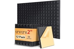 HERTBER 12 Pack Sound Proofing Panels, 12x12x2 Inch Acoustic Wall Panels, Self Adhesive Soundproofing Panels with Strong Glue, High Density Acoustic Panels for Sound Absorption and Echo Control