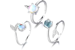 SUNSHINE SMILE Bague sirène pour fête - Couleur argent - Bague sirène pour enfant - Réglable - Bague sirène - Collier en argent