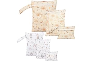 GOMETY 6 Bolsas Húmedas Reutilizables para Guardería, Pañales de Tela, Ropa de Baño y Natación - Con Estampado de Dibujos Animados