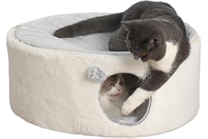 GUUSII HOME Elevado Cama para Gato Grande Gatos Cueva Gatito Casa Interior Conejo Caseta Perro Pequeño Cuna Cerrado Mascota Casita con Funda Lavable Cojín de Felpa Fácil Montaje 60 * 45 * 27cm