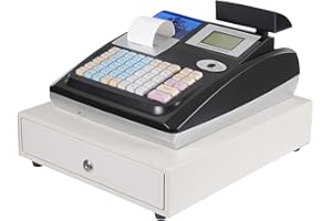 ieLsngai Electronic Cash Register, 48 Keys Cash Register Till with Dual Screens and Built-in Printer, LED Commercial Cash Register, 4 Compartments & 5 Coin Slots