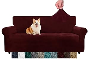 NC CHELZEN Aksamitne pokrowce na kanapy, 3-osobowe, grube elastyczne pokrowce na sofy, dla psów, zwierząt domowych, antypoślizgowa sofa, pokrowiec zmywalny, ochraniacz na meble do salonu (3-osobowy, czerwone wino)