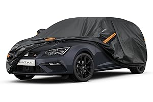 Kayme Funda Coche Exterior, Compatibles con Seat Leon (1999-2025), Cubierta para Coche Impermeable Transpirable Anti-UV Antipolvo de 7 Capas, Cubre Coche con Cremallera y Forro de Algodón.