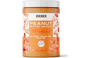 Weider Peanut Butter Smooth (1kg) Beurre de Cacahuète 100% Naturel 26% de Protéines Sans Sucre Ajouté Sans Huile de Palme Texture Crémeuse et Sans Morceaux