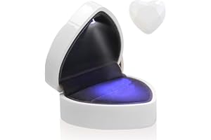 BEEJOY Ring Box With LED Light, Heart Shape Jewellery Gift Box, Creative Diamond Velvet Ring Boxes for Proposal Engagement Wedding, LED Lighted up Ring Case Storage Holder Display Case(White)
