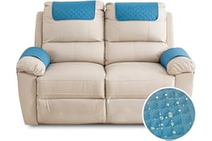 Fansu Funda para Reposabrazos de Sofá, Funda para Reposacabezas para Sillón Reclinable, Funda de Sillón Relax 2 Plaza con Bolsillos, Muebles Acolchado Antideslizante (2 Plaza,Azul)