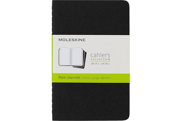 Cahier Moleskine Journal, Lot de 3 carnets à pages blanches, couverture en carton avec couture visible en coton, noir, format Pocket 9 x 14 cm
