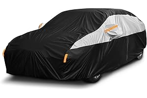 BADGESHAND 10 Layers Car Cover Waterproof Breathable, Outdoor Full Cover Rain UV Snowproof Protection with 2 door Zipper Cotton Mirror Pocket,Fit Saloon/Hatchback Length(Up to 177"/450cm)