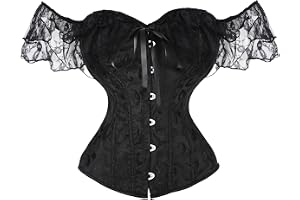 Jywmsc Svart spetkorsett för kvinnor, gotiska snör-bustier, figurformande underkläder för halloween, cosplay, fester