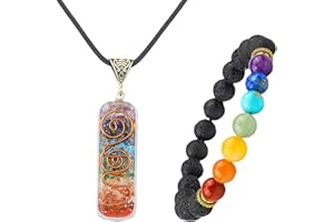 TOFBS Chakras Collar con Colgante de Cristal ＆ 7 Chakras Pulsera Joyas Set para Mujer Hombre, Collar de Piedras Naturales Reiki Pulsera para Protección Curativa Energía Yoga Meditación Equilibrio