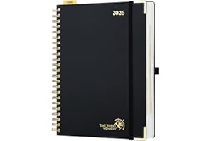 POPRUN Agenda 2026 Journalier A4 Grand Format 30,5 x 22 cm - Couverture Rigide Spirale, 1 Page par Jour, D'Jan 2026 à Déc 2026-12 Mois, Avec règle signet, Papier 80 g/m², Noir
