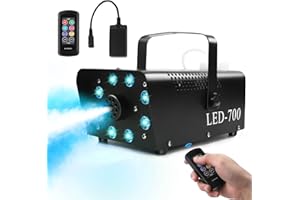 Machine à Fumée, ZonQoonz 700W 8 RGB 3 en 1 Machine à Brouillard avec Télécommande sans fil Portable pour la Maison, la Fête, le Mariage, le Spectacle DJ, le Bar, le Club, la Scène, Noël, Halloween