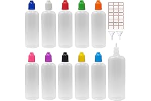 XIAONAN 20 x 100ml Leerflaschen Liquidflaschen Plastikflaschen Dropper Kunststoff Tropfflaschen + 4 Trichter (Flaschen + Gemischte Kappen + Spitzen + Trichter + Leere Etiketten)