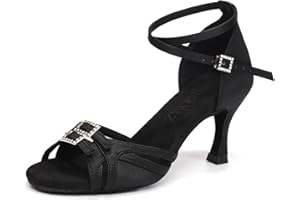 ZYXWVU Zapatos de Baile Latino Mujer Puntera Abierta Raso Zapatos de Baile de Salón Salsa Tango Bachata
