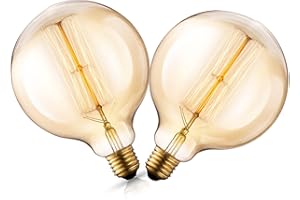 Asgens Globe Vintage Edison Bulb,G125 Globe 40W E27 Amber Glass Wootly Vintage Retro Old Fashioned Decorative Light Bulbs,2 Pack