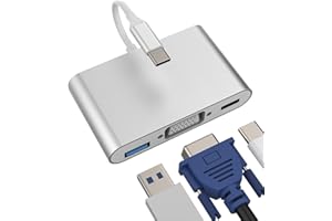 KEFIANY USB C to VGA+USB-A+Type-C Adapter(3in1) Apple IPhone15 ProMax Ipad Thunderbolt Charger 3.0 OTG Cable for TV Splitter Digital AV Port Converter Projector Monitor Screen Mouse Macbook Pro Connector Cord