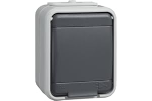 Schneider Electric Elso 445009 Steckdose Klappdeckel 16A AquaTop Steckklemme, Schutzkontaktsteckdose, Licht/basaltgrau