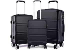 Kono Juego Maletas de Viaje Rígida ABS 3 Piezas Trolley Maleta Equipaje de Mano con 4 Ruedas y Cerradura de Combinación TSA 51,5/65/75cm (Cabina/Mediana/Grande, Negro)