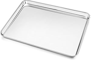 Homikit Baking Tray, Stainless Steel Rectangular Cake Tray for Baking, Roasting, Serving, Mirror Polished Oven Tray, Large, 40.6 x 30.6 x 2.5 cm, Dishwasher Safe