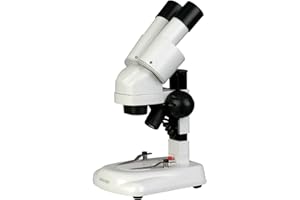 AmScope SE120 - Microscopio stereo binoculare portatile, con oculari WF10x, ingrandimento 20x, obiettivo 2x, illuminazione a LED, piastra reversibile nero/bianco, supporto da tavolo a binocolo