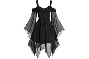 GIIWAKI Medieval Costume Renaissance Gothic Dress for Women Plus Size Halloween Dress Victorian Dress Butterfly Sleeve Maxi Dress Vintage Vampire Witch Cosplay Gothic Dress Gown