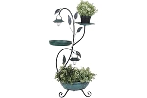 etc-shop Blumen Pflanz Ständer Untertopf Vogelbad Außen Solar Steh Lampe Garten Vogeltränke grün