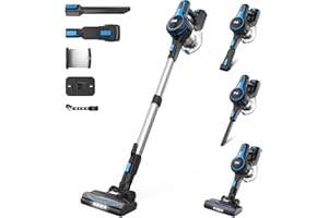 INSE Aspirateur sans Fil, Aspirateur Balai sans Fil Puissant 20000pa, 45Min Autonomie, Batterie Amovible, Capacité 1.2L, 6 en 1 Aspirateur sans Sac pour Tapis Poils Animaux Sol Dur Voiture