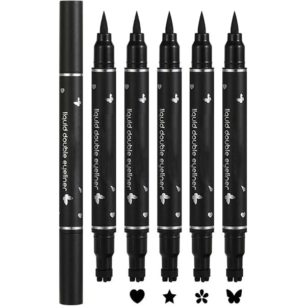 Eyeliner-Stempel Set – 6 Doppelköpfige Stifte Mit Herz, Mond, Blume & Mehr | Wasserfest, Wischfest & Einfach Anzuwenden
