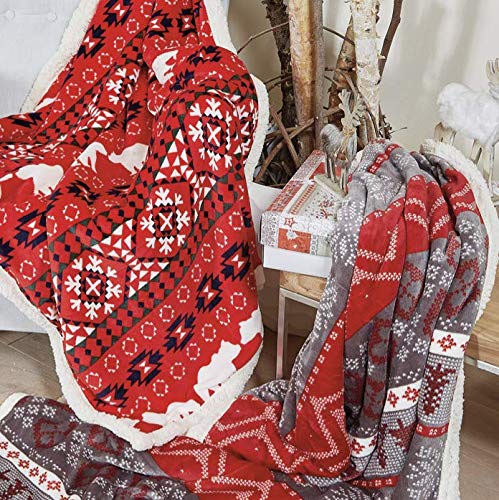 EASY HOME Plaid Coperta Natalizia Doppio Strato con Retro AGNELLATO. Idea Regalo Natale. MOD Bear Orso Bianco con Sfondo Rosso