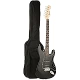 Juarez Electric Guitar 38" Strat Style, H-S-S Pickup, 21 Frets, Full Black Gloss Finish, Maple Neck, Rosewood Fingerboard, Chrome Hardware – with Bag, Tremolo Rod, Cable, Picks & Allen Key: 