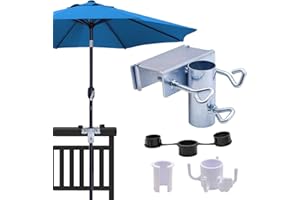 Griwuut Parasol Holder Balcony Railing, Table Balcony Umbrella Holder Clamp, Suitable for Maximum Width 5 cm Umbrella Holder, Heavy Duty Balcony Umbrella Holder with Adjustable Clamp for Garden Patio