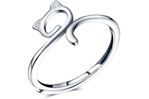 CPSLOVE Anillo de mujer niña, anillo de plata de ley 925, Anillos lindo gatito, circón con incrustaciones, anillo abierto, tamaño ajustable, anillo de bodas, Circunferencia de dedo adecuada:48,5-57mm