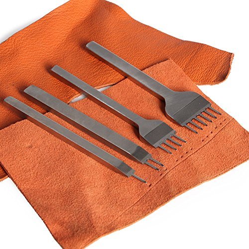 DIY Edelstahl flach Meißel 4mm 1/2/4/6 Zinken Leder Craft Loch Stempel Pitch Hole Nähten Schnürung Lochen Sew Tools (4-Piece Set) - 3