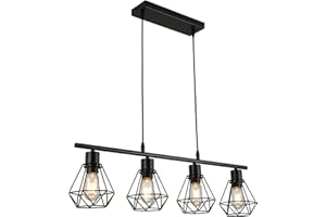 ‎FORCOSO FORCOSO Pendelleuchte Esstisch 4 Flammig, Esszimmerlampe Schwarz Metall Hängelampe E27 Esstischlampe Hängeleuchte Höhenverstellbar, Industrie Vintage Esszimmer Esstisch Lampe Hängend Küche