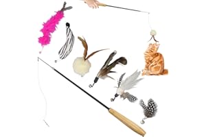 Galerie SV Canne a Peche Chat avec 6 Jouets pour Chats avec Cloche,Canne à Pêche Rétractable 38-96CM Amuser Chatons Chat Interactif aux Couleurs Vibrantes