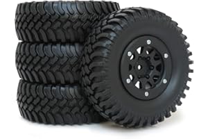 hobbysoul 4pcs RC 1.9" Mud Terrain Tire Crawler tyre Height 100mm & 1.9 Beadlock Wheel Rim