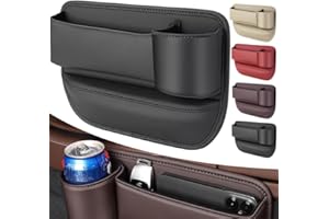 GXFCAI Car Leather Cup Holder Gap Bag, 2024 New Car Seat Gap Filler Storage Box, Car Leather Cup Holder Gap Bag with Water Cup Holder, Car Seat Gap Filler Organizer with Cup Holder for Phones Keys Cards
