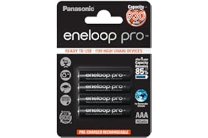 Panasonic eneloop pro ready-to use Ni-MH battery, AAA/Micro, 4-pack, min. 930 mAh, 500-charge cycle life, with very high power performance and low self-discharge, rechargeable battery