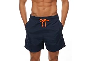 Aisprts Bañador Hombre Bañador Natacion Transpirable de Secado Rápido con 3 Bolsillos Traje de Baño con Forro de Malla y Cordón Ajustable