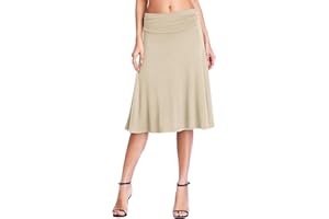 C K CRISKAT Falda Elegante Elástica hasta la Rodilla Maxi Falda Color Sólido Cintura Alta Midi Faldas para Mujer