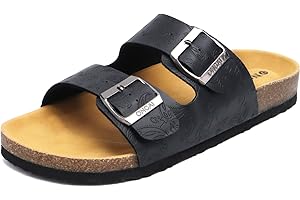 ONCAI Sandalen Damen Kork-Fußbett Pantoletten Damen Flach Rutschfest Sommer Badelatschen Mit Verstellbarer Rieme Größe 36-43